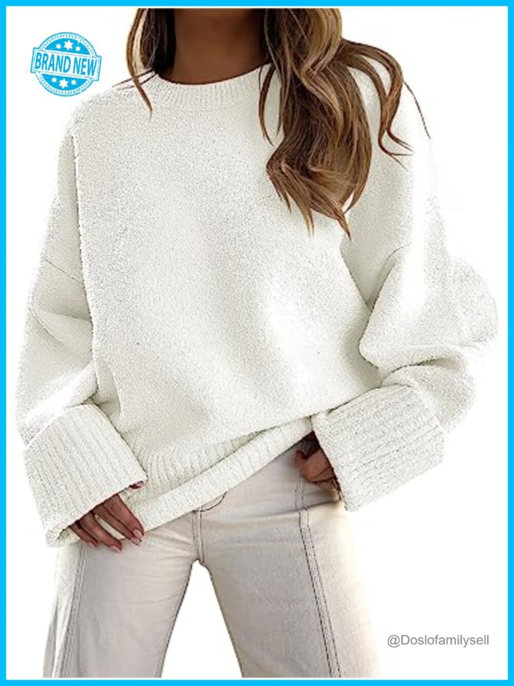 Oversized Fuzzy Knit Crew Neck Pullover Sweater Long Sleeve Cozy